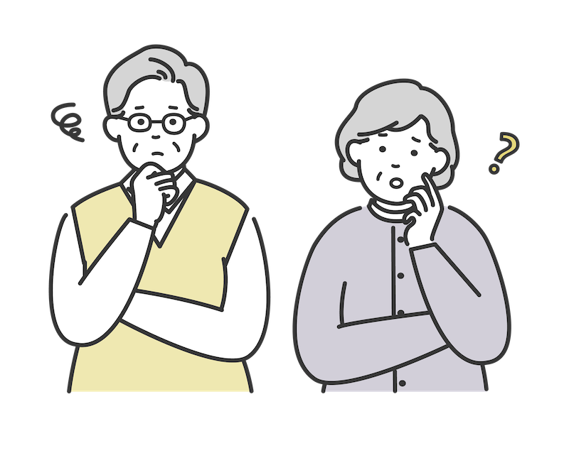 悩みを持つ老夫婦のイラスト